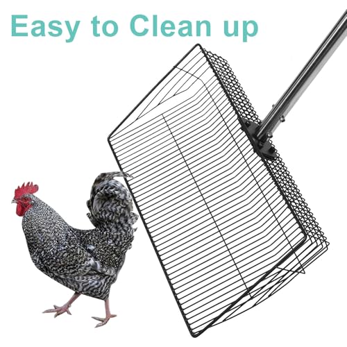 ibasenice Poultry Waste Scoop Sturdy Metal Litter Scoop with Long Handle Stainless Steel for Easy Cleaning of Manure in Backyard Farms and Chicken Coop for Farm and Home Use