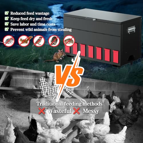 14 Ports Automatic Chicken Feeder 130lbs Capacity | Portable Poultry Feeder, Waterproof Metal Chicken Feeder, Suitable for Geese, Ducks, Turkeys, Quails