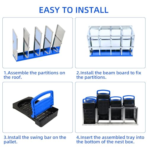GarveeHome 2-Tier Chicken Nesting Box, 8 Compartment Metal Chicken Laying Boxes with Waterproof Roof ＆ Removable Trays for Hens, Poultry，Easy Egg Collection - color: Blue, size: 8 holes