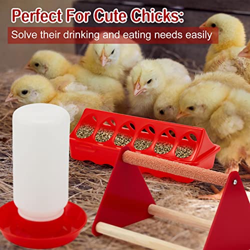 Patelai 7 Pcs Chick Feeder and Waterer Kit Feeding Supplies with Mini Perch Chicken Starter Kit for Coop and Brooder for Small Poultry Ducks Quail