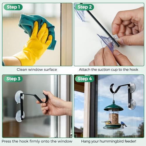 2 Pack Heavy Duty Window Bird Feeder Hooks Suction & Screw Mount | Heavy Duty Rust Resistant Metal Hooks, High Load Bearing, Minimalist Design for Bird Feeders, Wind Chime & Yard Garden Decor