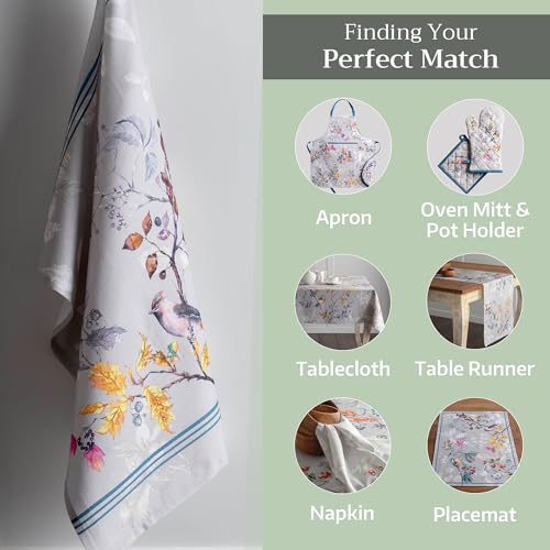 Maison d' Hermine Kitchen Towels Set of 3 Reusable 100% Cotton 27.50" x 20" | Cloth Tea Dish Towels Absorbent with Hanging Loop for Kitchen Dining Hotel Home Thanksgiving Christmas - Equinoxe - Grey - color: 043 - Equinoxe - Grey