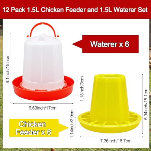 Funnymoom 12 Pack 1.5L Poultry Feeder Chick Waterer Kit Feeding and Drinker Bulk for Small Baby Chicken Duckling Goose Pigeons Quail Coop Accessories(Combination) - style: Combination