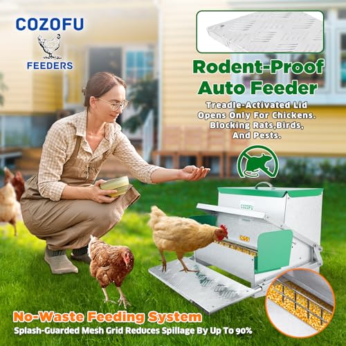 COZOFU's Feeders Automatic Chicken Feeder - Large Capacity for 12 Chickens, Lasts 12 Days (40lb Feed), Durable Galvanized Steel, Rat-Proof, No-Spill, Weatherproof Lid - color: Red, size: 40LB