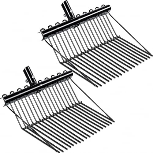 Tandefio 2 Pack Manure Fork Replacement Head Metal Pitchfork Horse Manure Rake Garden Pitch Fork Replacement Head with Angled Tines for Horse Stall Poop Picking up(Black) - color: Black