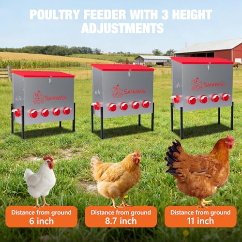 Sannwsg Chicken Feeders,126 lb Capacity 10 Port Automatic Chicken Feeder, Metal Chick Feeder with Locking Lid and Legs, Chicken Feeder for Chickens, Ducks, Geese - size: 10 Ports (4+4+2)