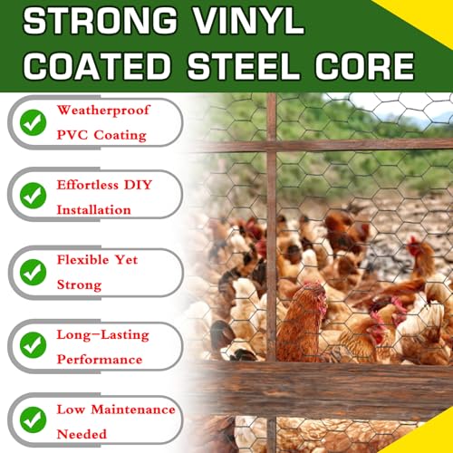 Premium Black Chicken Wire Fencing 24inx150ft, PVC Coated Chicken Wire, Poultry Netting, Galvanized Chicken Wire Barrier for Floral Arrangements/Craft Projects/Pet/Rabbit - color: Black, size: 24inx150ft