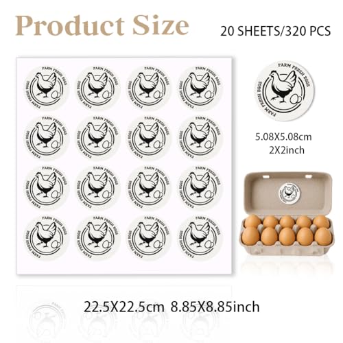 320 Pcs Farm Fresh Eggs Labels, 2 Inch Round Simplicity Retro Style Egg Carton Sticker Waterproof Adhesive Egg Packaging Sticker for Box Container Carton Farm Supplies - color: Minimalist Style