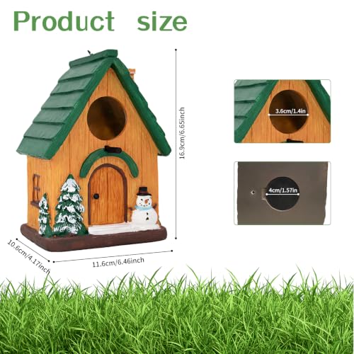 Rustic Cottage Hanging Bird Houses for Outside Garden Yard Decor | Resin Outdoor Birdhouses for Bluebird Wren Finches Cardinals Sparrow Nesting, Gift for Bird Lover Mom Women Christmas - color: Green