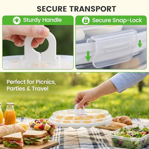 HANSGO Deviled Egg Containers with Lid, Deviled Egg Platter Carrier Holder Trays with 22 Slots for Holiday Party and Home Kitchen, White - color: White