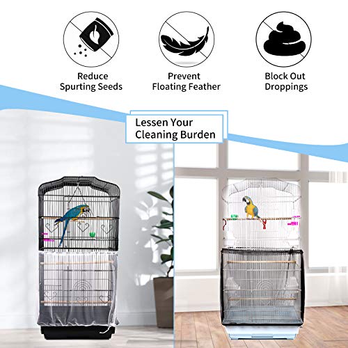 Daoeny Universal Bird Cage Cover, Adjustable Parrot Nylon Airy Soft Mesh Net, Seed Feather Catcher, Birdcage Cover Skirt Sheer Guard for Parakeet Macaw Round Square Cages (White) - color: White