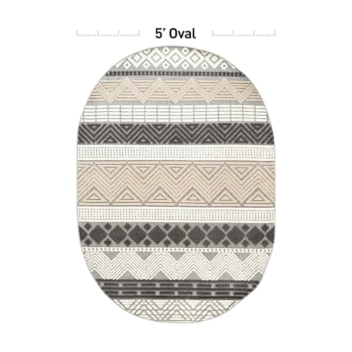 Rugshop Marbella Indoor/Outdoor Boho Patio Deck Oval Rug Gray 5' x 7' | Oval, Size 5' x 7', Porch, Balcony, Backyard, Garden, Poolside, Sunroom, Outdoor Living, Weatherproof, All Weather - color: Grey, size: 5' x 7' (Oval)