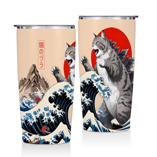 Cat Gifts for Women 20 oz Tumbler, Cats Themed Insulated Travel Coffee Mugs | Funny Japanese Cats Stainless Steel Insulated Water Bottle, Cat Lover Gifts for Women Girls Mom Christmas Birthday Present - color: Multi 1349