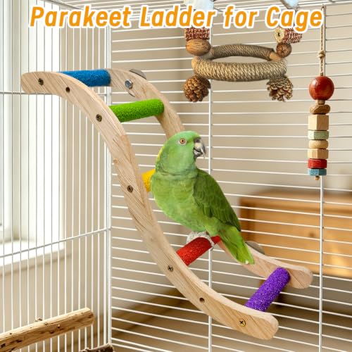 Hamiledyi Nature Wooden Bird Ladder Pet Parrots Climb Bridge Exercise Stands for Parakeet Climbing Chewing Bridge Bird Cage Accessories for Cockatiel Parakeet Lovebirds Budgie
