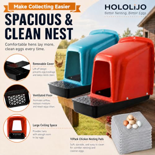 10-Pack Chicken Nesting Boxes with Perch, Roll-Out Laying Boxes for Hens,Egg Nesting Box for Chicken Coop, Large