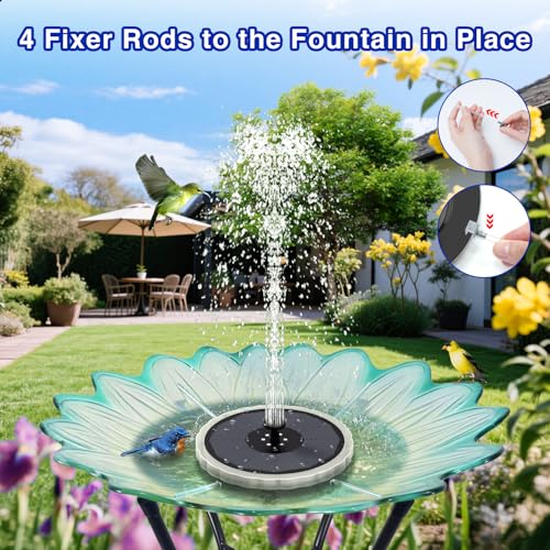 SZMP Solar Fountain, 4W Solar Powered Bird Bath Fountains with 4000 Battery, Color LED Lights, Outdoor Water Feature Fountain Pump with 7 Nozzle and 4 Fixers for Garden, Patio, Pond, and Pool