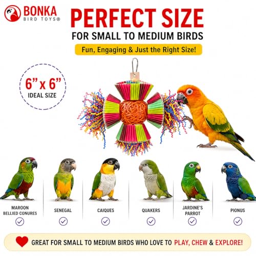 Bonka Bird Toys 3488 Cake Party Parrot Preening Foraging Plucker Natural Toy cage Cages Shredder Cockatiel Conure African Grey Parakeet Made in the USA