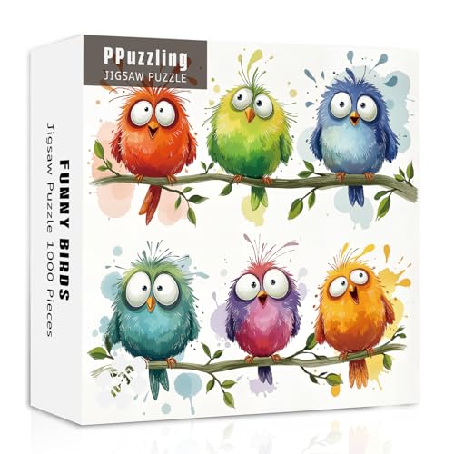 Funny Birds Puzzles for Adults 1000 Pieces, Cute Colorful Cartoon Animal Jigsaw Puzzle, Challenging Bird Art Puzzle for Family Home Decor