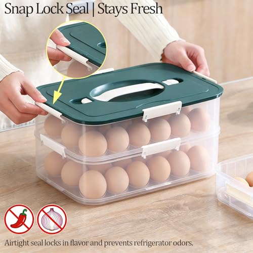VitalYang Deviled Egg Container with Lid, Double Layer Egg Container, 36 Count Deviled Egg Tray- Secure Lock & Handle, Stackable, Leak-Proof Design for Parties & Catering, Green - color: Green