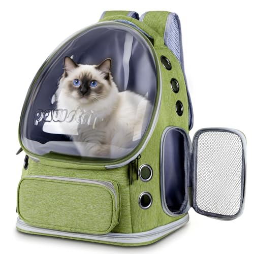 Cat Backpack Carrier with Large Space Bubble Window, Airline Approved Breathable Pet Carrier for Small Dogs Cats up to 15lbs, Foldable for Travel Hiking & Outdoor Use - color: Green