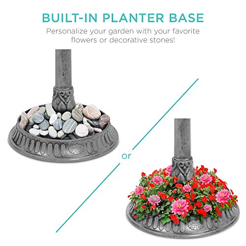 Best Choice Products Solar Outdoor Bird Bath Vintage Resin Pedestal Fountain Decoration for Yard, Garden w/Planter Base, Feeder, Decorative Bird Cage, Fillable Stand - Stone - color: Stone