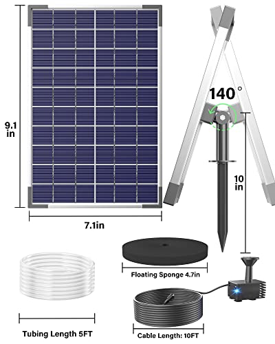 Biling 6.5W Solar Water Pump 5 Spray Patterns for Bird Bath Small Pond | Solar Fountain with Longevity Solar Panel, Dry-Run Protection, 5ft Tubing for Outdoor Garden Pond, Pool - size: 6.5W