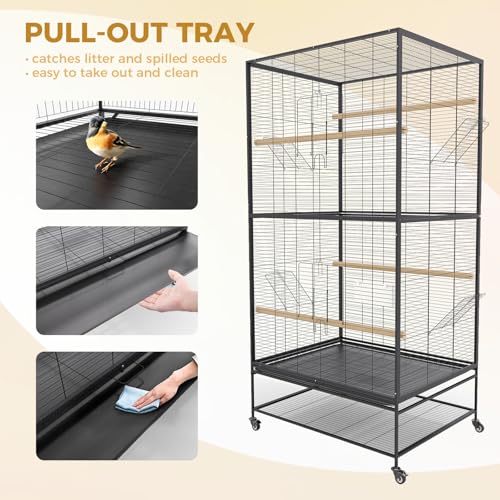 Garvee 66in Extra Large Bird Cage, Rolling Parrot Cage with Feeding Accessories, Metal Parakeet Cage for Parrots, Parakeets, Conures, Parrot