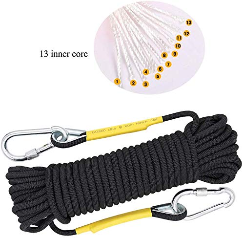 X XBEN Outdoor Climbing Rope 10M(32ft) 20M(64ft) 30M(96ft) 50M(160ft) 70M(230ft) 152M(500FT) 352M(1000FT) Static Rock Climbing Rope for Escape Rope Ice Climbing Equipment Fire Rescue Parachute - color: Black, size: 1/3 Inch x 500 Feet