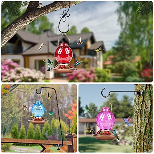 Hummingbird Feeders for Outdoors Hanging, Glass Hummingbird Feeder, Wild Bird Feeder with Five Feeding Ports, 20 Ounces, 2 Pack, Purple and Blue, Birthday Gifts for Women Men, Gifts for Mom Dad