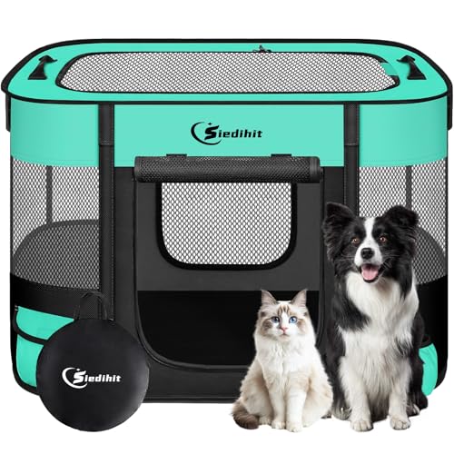 Siedihit 31" Dog Playpen,Cat Puppy Pen, Pet Portable Crate Indoor Outdoor | Durable Travel Camping Use,Foldable Dog Kennel Tent Cage for Rabbit Small Animals with Carrying Case(Green, Medium） - color: Green, size: Medium