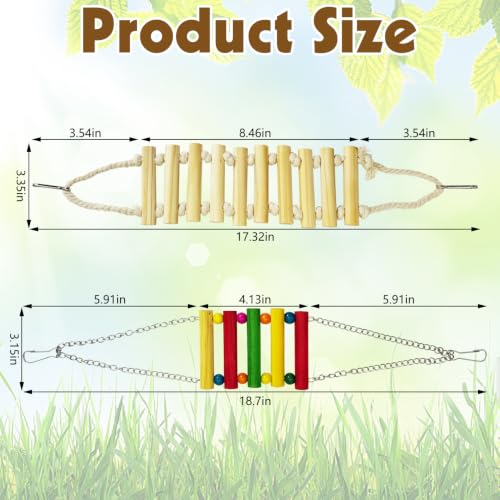 PINVNBY 2 PCS Bird Rope Ladder Bird Bridge Swing Hammock Toys Made of Natural Wood and Rope Parakeet Cage Accessories for Parrot Budgie Conure Cockatiel (Natural Wood) - color: White