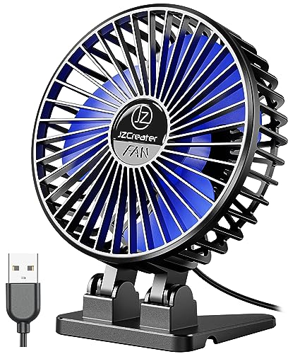 JZCreater USB Desk Fan, Mini Portable Fans, 3 Speeds Desktop Table Cooling Fan, Plug in Power, Rotation Strong Wind, Quiet Personal Small for Home Office Travel Bedroom, Black Blue - color: Black Blue