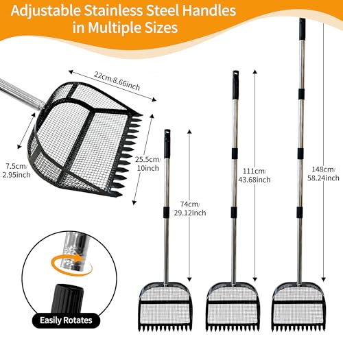 2-in-1 Chicken Poop Scooper, Chicken Coop Sand Rake with Adjustable Handle | 24-68in Stainless Steel Handle, Chicken Coop Rake for Chicken Coop Accessories Waste Cleaning Tools