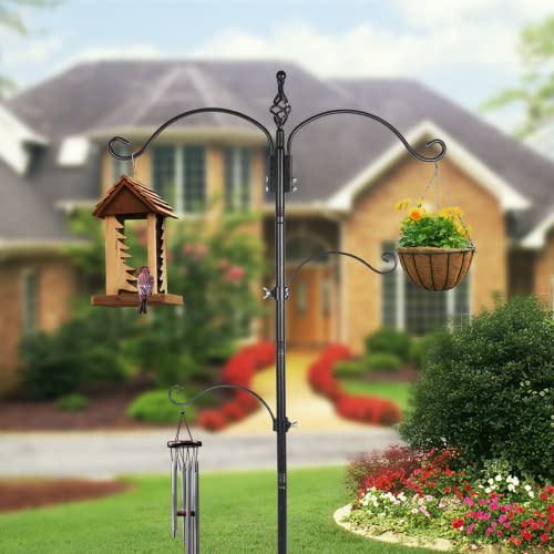 Bird Feeding Station Feeder Pole - Multi Hook 63 inches Stand for Watching Attracting Wild Bird Outdoor Hanging Pole by Highpro, 5-Prong Anchor Base - size: 63 Inch