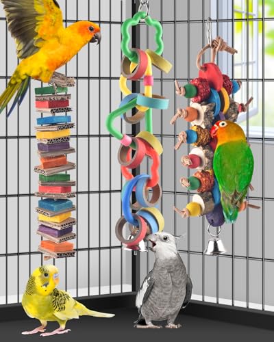 Bissap 3 PCS Bird Chew Toys, Multicolored Bagel Cascade Bird Parrot Toy Biting Paper Cardboard Olympic Rings Conures Toys for Amazon Cockatiels Cockatoos Macaws and Similar Sized Pet Birds - size: 3 PCS