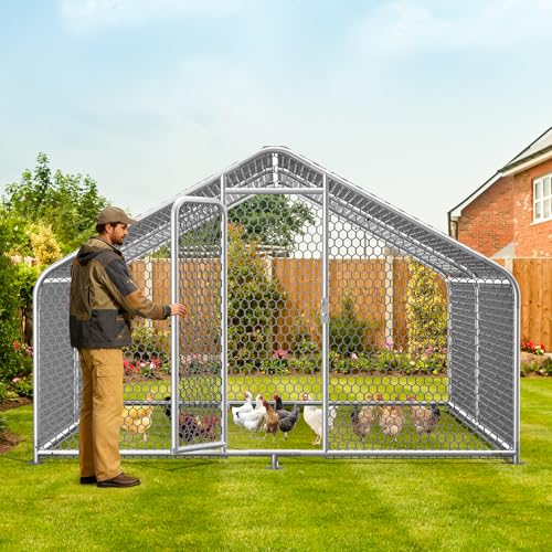 Homgava Large Metal Chicken Coop,13.1'L x 9.8'W x 6.6'H Chicken Run,Walk in Chicken Pen with Cover for Yard,Large Poultry Cage for Duck Rabbit - size: 155.0"L x 120.0"W x 78.0"H