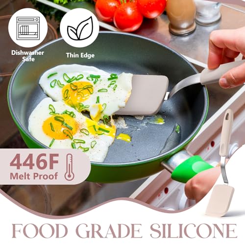 Silicone Cookie Spatula Turner 2 Pack Mini Brownie Spatula Flexible Kitchen Small Silicone Turner for Nonstick Cookware Heat Resistant No Scratch Flipper for Egg(Solid Flat,Khaki) - color: Khaki