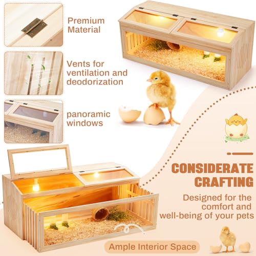Large Brooder Box Kit for Chick 40 x 16 x 16 in Wooden Brooder with a Pull Out 15in Wide Extension Space, Heating Bulb, Feeder, Waterer, Holds up to 35 Chicks, for Poultry, Duck, Quail, and Small Pet - color: Wooden, size: 40 x 16 x 16 in, style: No Legs