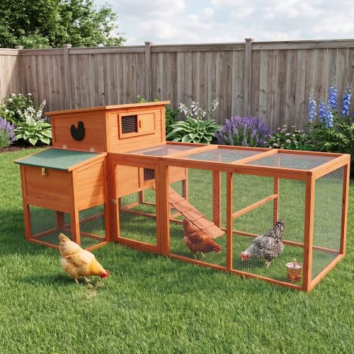 XLarge Chicken Coop with Nexting Box and Run Premium Poultry Cage with Waterproof Roof and Tray Spacious Wooden Chicken House Size for Backyard Small Animals 3-4 Chickens and Duck Orange 80"