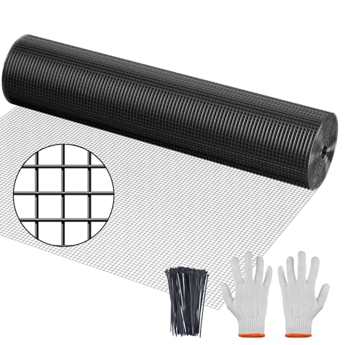 Hardware Cloth, Galvanized Chicken Wire Fence, 19 Gauge Vinyl Coated Wire Mesh Roll, Black Welded Wire Fencing Roll Gopher Wire Mesh Roll for Garden Fencing Rabbit Snake Wire (Black 16IN 10FT) - color: 16" x 10' Black