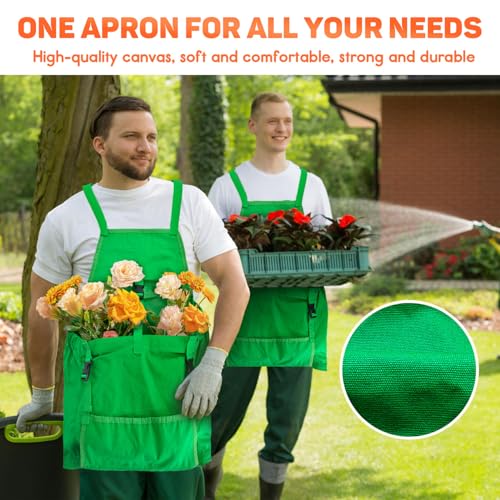 Gardening Apron Harvest Apron with Pockets, Green Garden Apron, Adjustable Waist Belt - color: Cross Back Apron