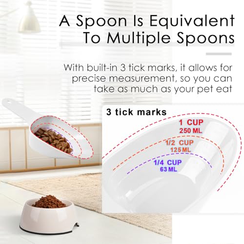Dog Food Scoop-Melamine Pet Food Measuring Cup - 1 Cup 1/2 Cup 1/4 Cup Dog Cat Bird and Rabbit Food Feeding Scoop Dishwasher Safe - White - color: White