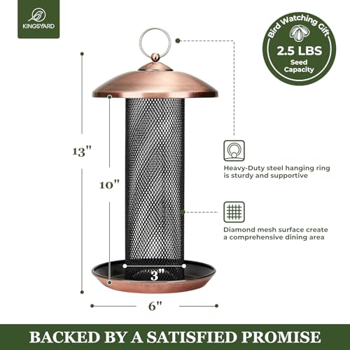 Kingsyard Finch Feeders for Outdoors Hanging, Metal Mesh Tube Bird Feeder for Nyjer/Thistle Seed, 2.5 lbs Large Capacity (Antique Copper) - color: Antique Copper