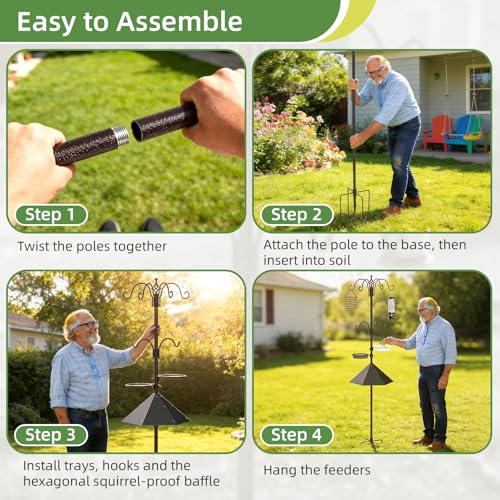 83" Bird Feeding Station Kit with Metal Squirrel Baffle, Heavy Duty Metal Bird Feeding Station with Seed Tray＆Mesh Basket, Easy Assembly Ground Mounted Bird Feeder Pole for Garden Yard Outdoor - size: 83"Bird Feeding Station with Squirrel Baffle