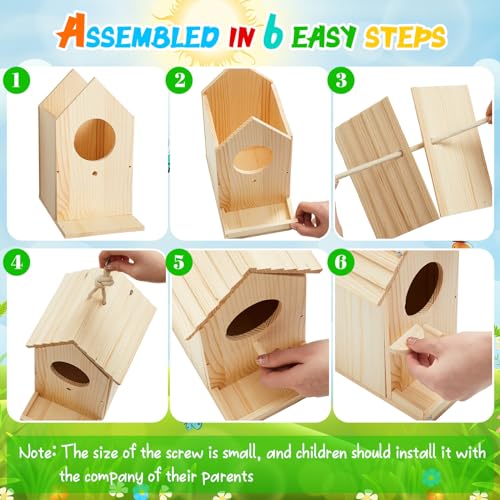 Liliful 2 Pack Wooden Birdhouse Kit for Kids and Adults, DIY Painting Set & Real Outdoor Birdhouse, Durable Craft for Garden, Classroom, Birthday Gifts Ages 3-5 4-8 8-12