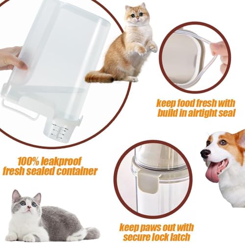 Dog Cat Food Storage Container with Cup (White, 5L) | Pet Food Pourable Container Airtight with Large Spout, BPA-Free Plastic Food Dispenser for Pet Food, Bird Seed, Rice, Flour