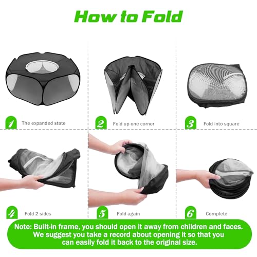 Small Animal Playpens with Top Cover, Foldable Breathable Small Pets Cage Tent Outdoor Indoor Portable Play Pen for Guinea Pig Hedgehog Hamster Cat Rabbit Bunny Puppy Ferret Rat Chicks (Black) - color: Black