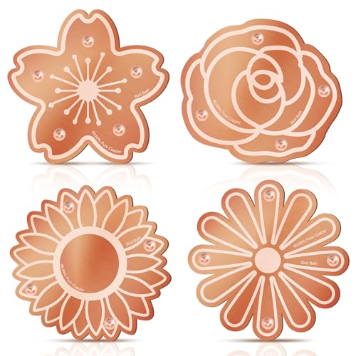 4 Pack Pure Copper Disk for Bird Bath Water Cleaner,Flowers | Triple-point Support, Outdoor Bowl Purification, Algae Prevention Safe, Pure Copper Discs, Flower Petal Design Shapes - size: Flowers