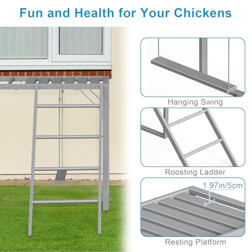 Sunexinlo Chicken Perch with Swing Set, Roosting Bars for Chickens in Coop for Pet Chickens' Health and Happiness, Metal Chicken Toys Accessories for Backyard Farms, Gray