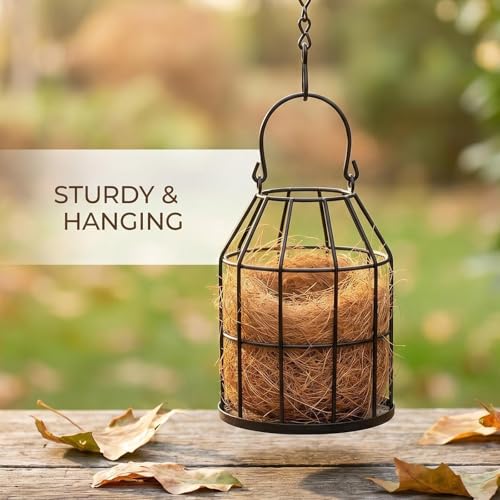 2 Pack Bird Nesting Material Holders, Refillable Metal Cage Holder for Wild Bird, Lovebirds & Hummingbird, Birdcage-shaped Hanging Decor for Outdoor Patio Yard Garden (Nesting Material Not Included)